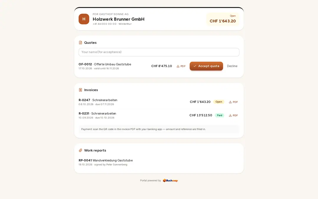 Customer portal with quotes and invoices