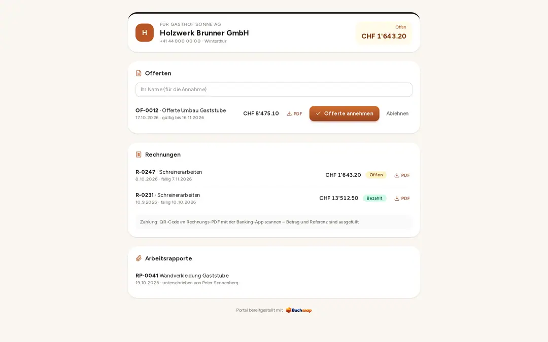 Kundenportal mit Offerten und Rechnungen