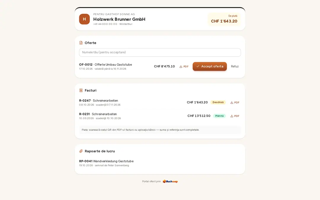 Portalul clienţilor cu oferte şi facturi