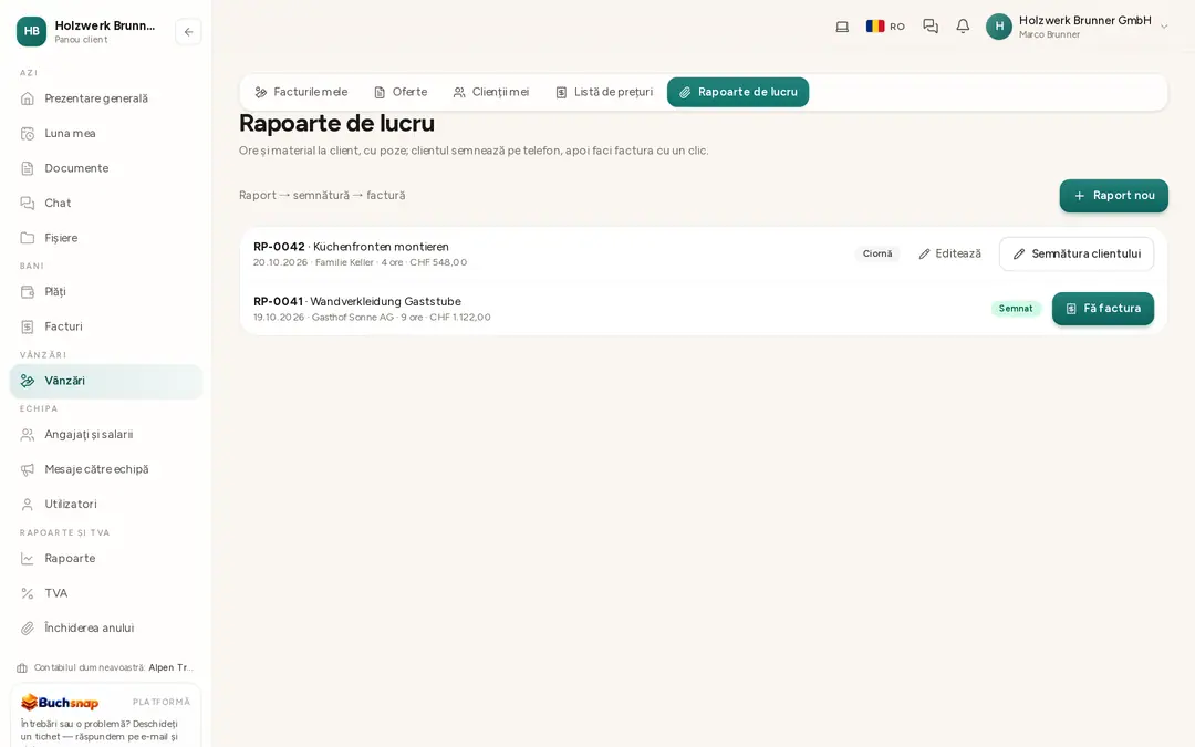 Rapoarte de lucru cu stare