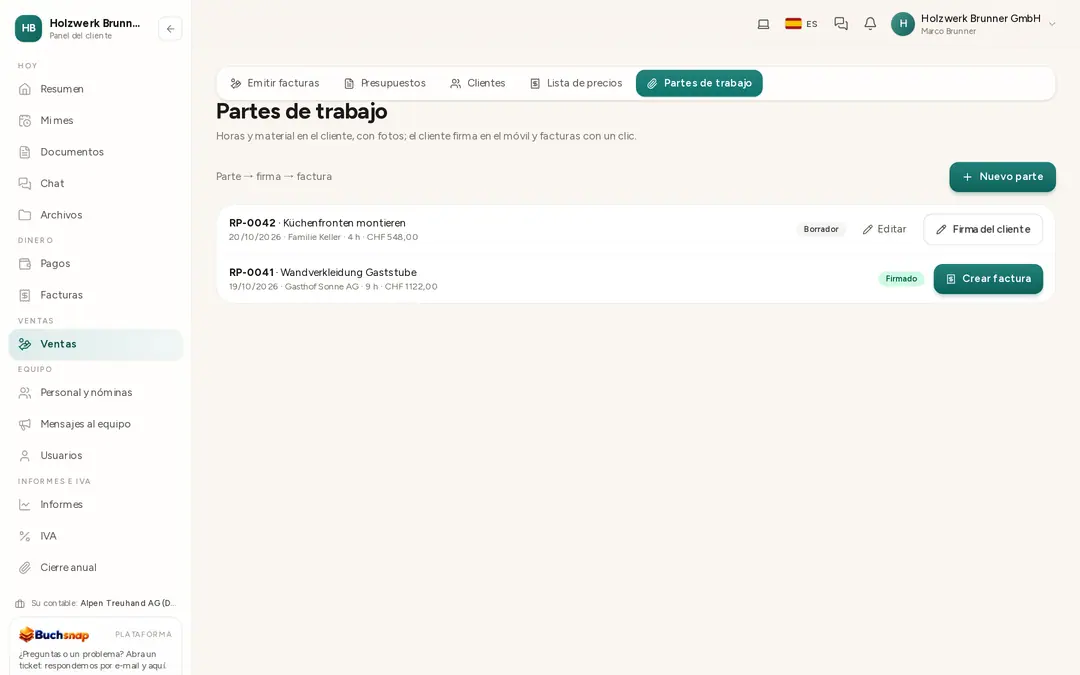 Partes de trabajo con estado