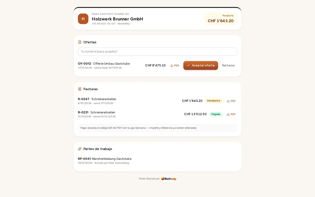 Portal de clientes con ofertas y facturas