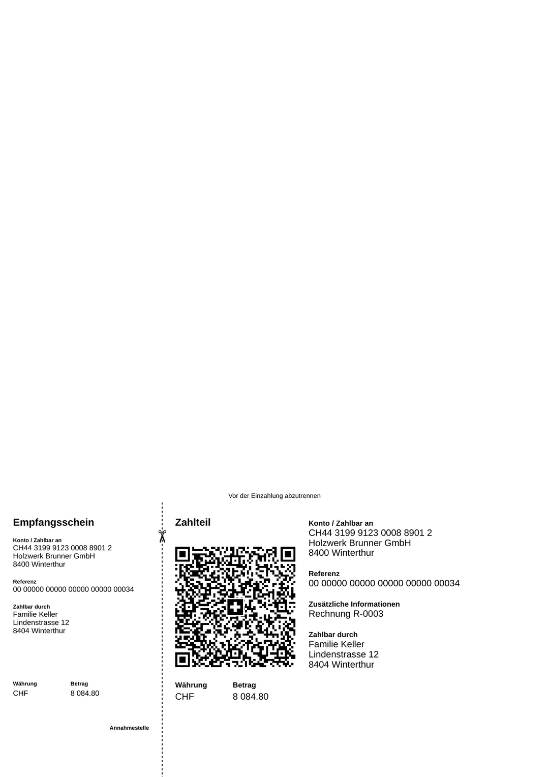 QR-bill, page 2: payment part with Swiss QR Code