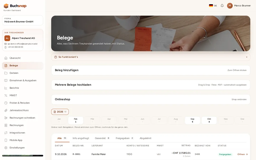 Client dashboard: upload receipts by drag and drop