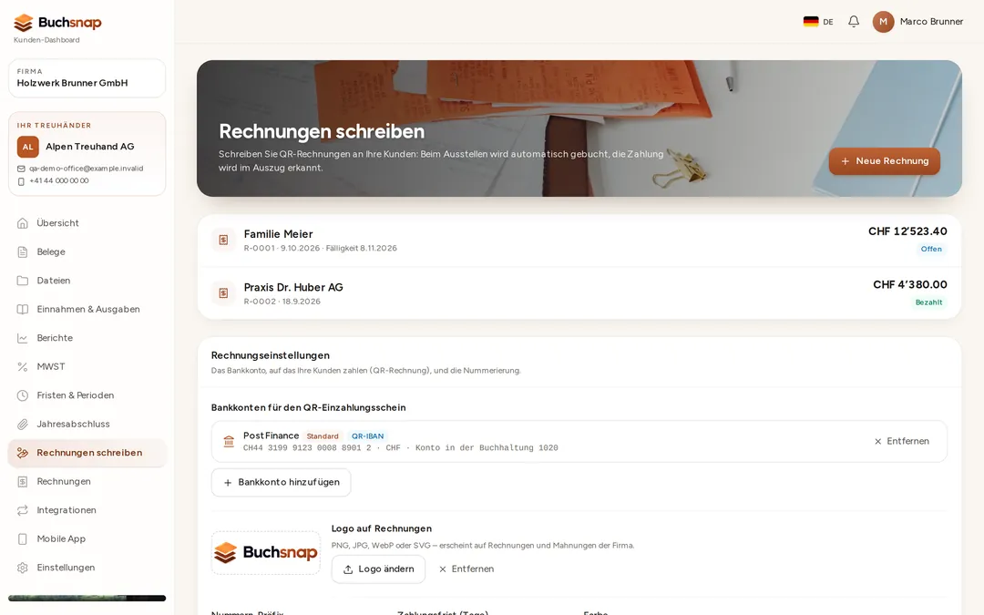 Client dashboard: create invoices with a QR payment slip