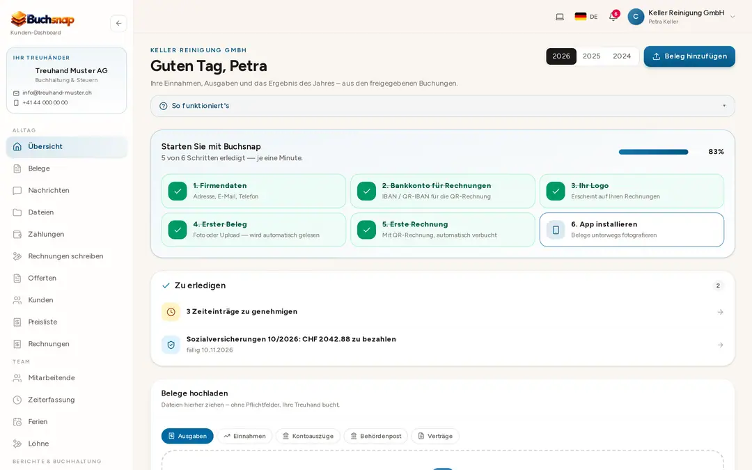 Kunden-Dashboard mit Startassistent und Aufgaben